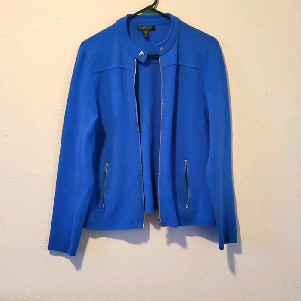 Lauren Ralph Lauren Blue Zip Up One Button Sweater